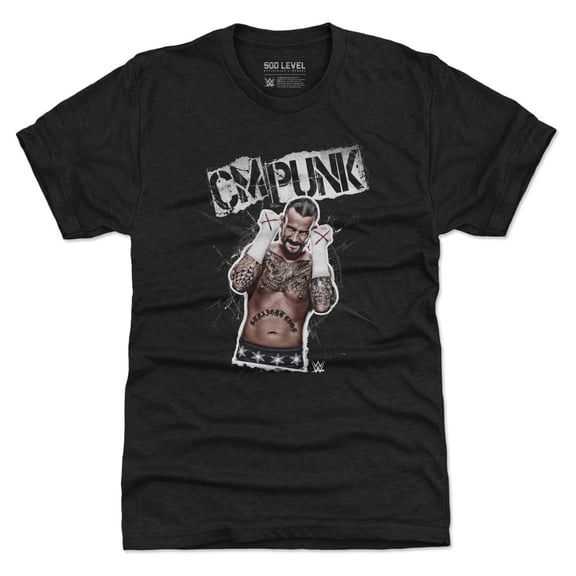 Men's 500 Level Heather Black CM Punk Grunge Tri-Blend T-Shirt