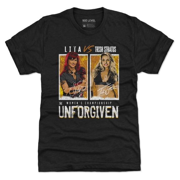 Men's-500 Level Heather Black Trish Stratus Vs. Lita Match Premium Tri-Blend T-Shirt