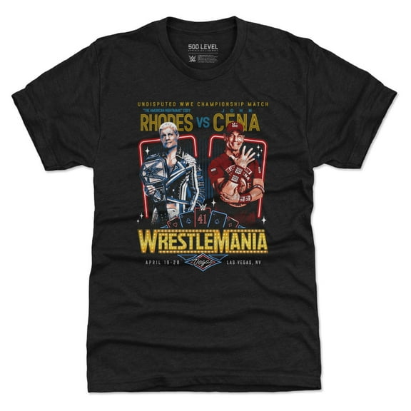 Men's 500 Level Heather Black WrestleMania Cody Rhodes vs. John Cena Tri-Blend T-Shirt