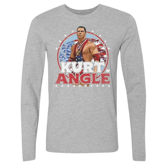 Men's 500 Level Heather Gray Kurt Angle Stars and Stripes Long Sleeve T-Shirt
