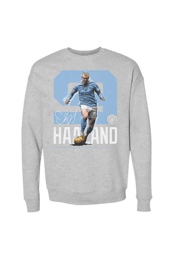 Men's 500 Level Heather Gray Manchester City Bold Number Pullover Crewneck Sweatshirt