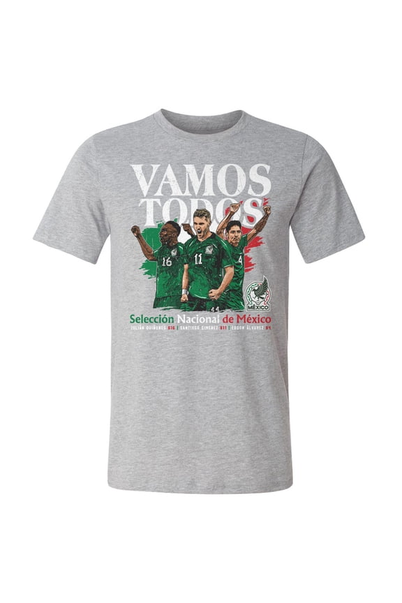 Men's 500 Level Heather Gray Mexico National Team Vamos Todos Juli-n Qui-ones, Santiago Gim-nez & Edson -lvarez T-Shirt