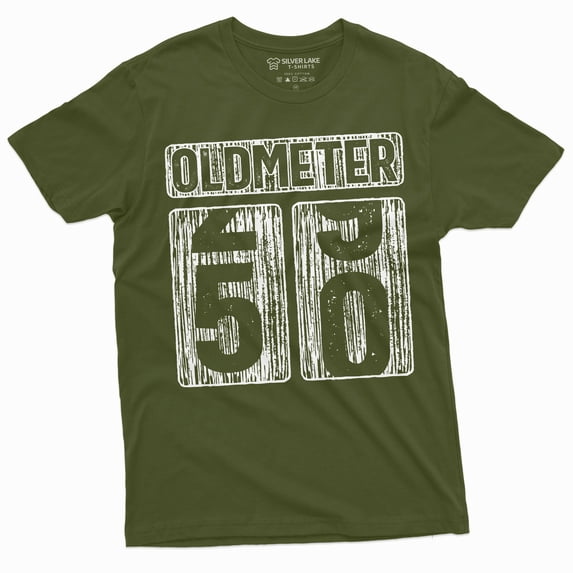 Men's 50th Birthday celebration anniversary T-shirt Funny Tee Odometer age Dad Grandpa gift Tee shirt (Large Military Green)