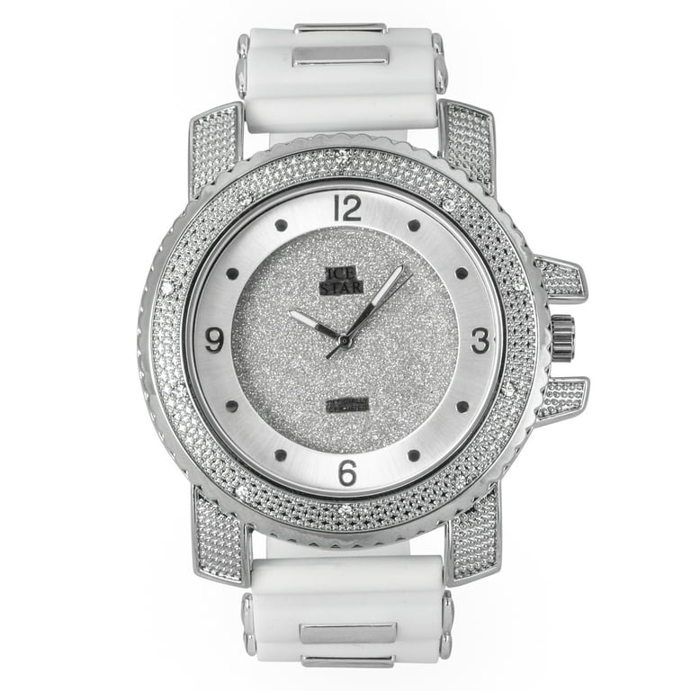 Mens silver bling watches hot sale