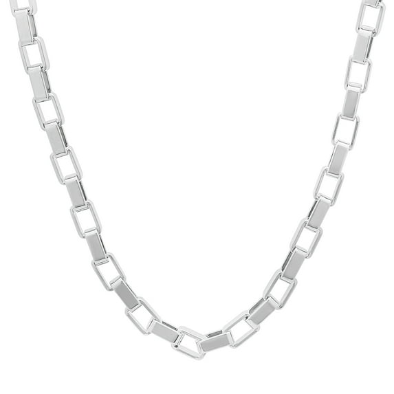 Men's 5mm Rhodium Plated Square Box Chain Necklace, 22 inches