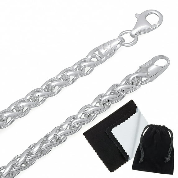Men's 5mm Solid .925 Sterling Silver Braided Wheat Chain Necklace, 24 inches