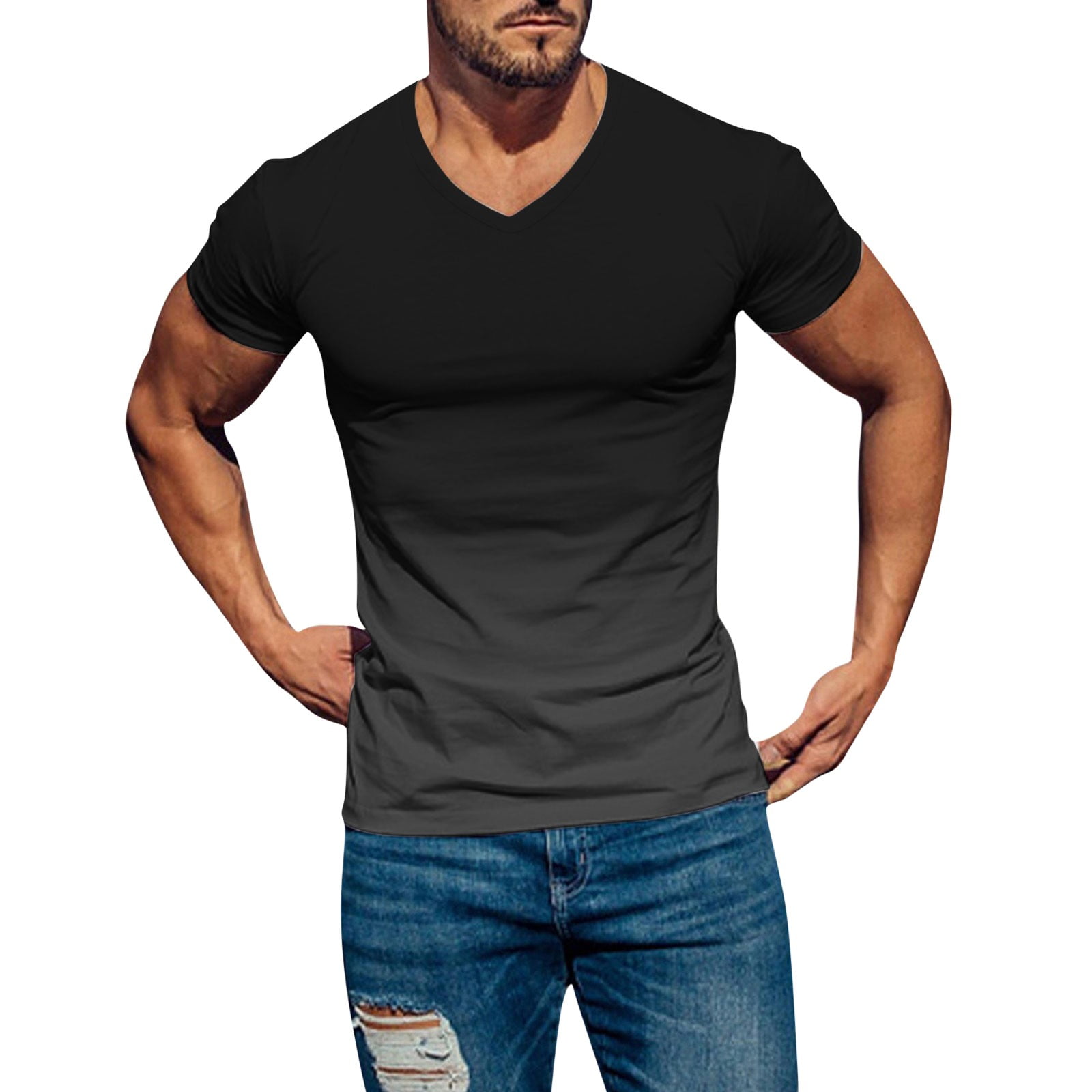 Men s 5x T Shirts Mens Spring Summer Casual Sports Comfortable Soft Gradient Solid Color Slim Short Sleeve V Neck T Shirt Men Undershirt Walmart