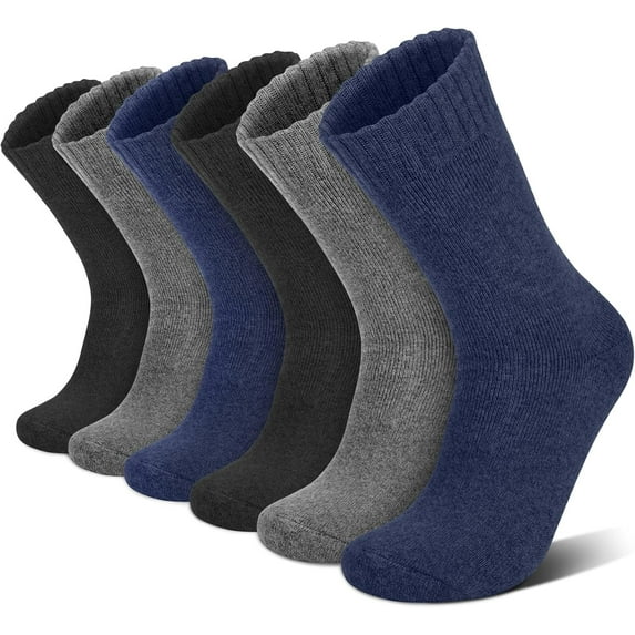 Men's 6/2 PairsMerino Wool Crew Socks Size 9-14 Thick Striped Thermal Socks for Winter Hiking & Daily Wear