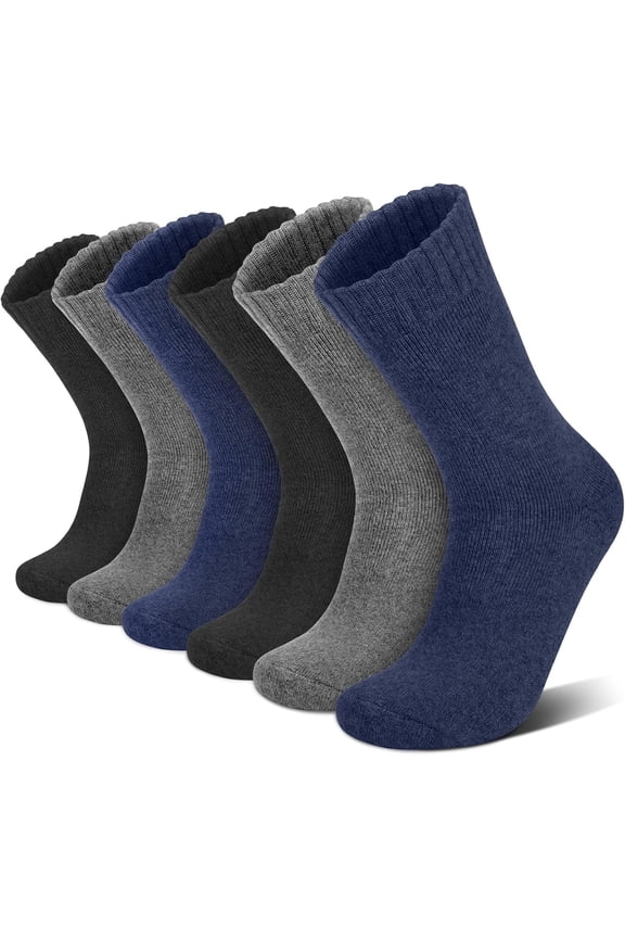 Men's 6/2 PairsMerino Wool Crew Socks Size 9-14 Thick Striped Thermal Socks for Winter Hiking & Daily Wear