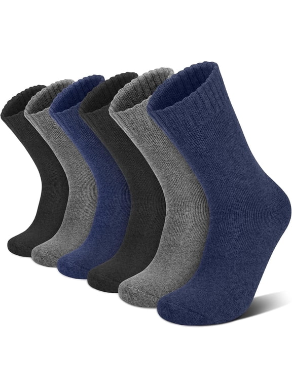 Men's 6/2 PairsMerino Wool Crew Socks Size 9-14 Thick Striped Thermal Socks for Winter Hiking & Daily Wear