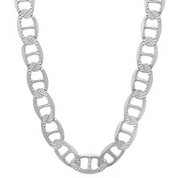 Men's 6.3mm .925 Sterling Silver Diamond-Cut Flat Mariner Chain Necklace, 24 inches