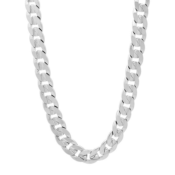 Men's 6.3mm Rhodium Plated Flat Beveled Curb Choker Chain Necklace, 20 inches