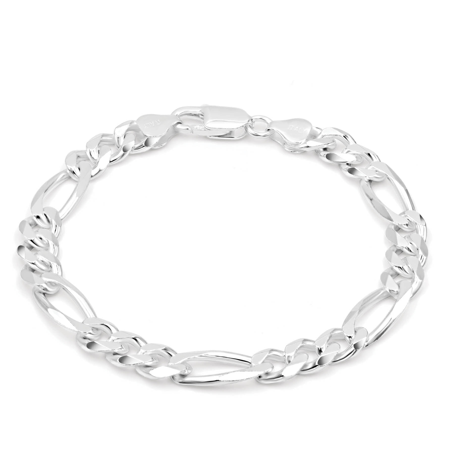 Kezef Men's 6.5mm 180 Gauge Figaro Chain Solid .925 Sterling Silver Bracelet, 9 Kezef Men's 6.5mm 180 Gauge Figaro Chain Solid .925 Sterling Silver Bracelet, 9