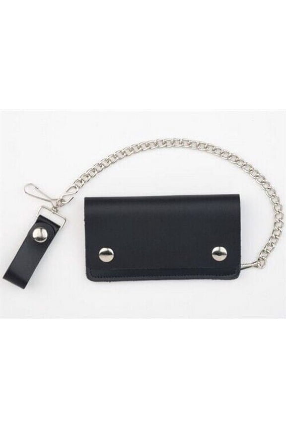 Men's 6'' Black Leather Biker Wallet w/ Chain, USA Cowhide