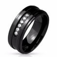 thumbnail image 1 of Men's 6 CZ Set Center Black Step Edge Stainless Steel Wedding Ring Band - Size 9, 1 of 1