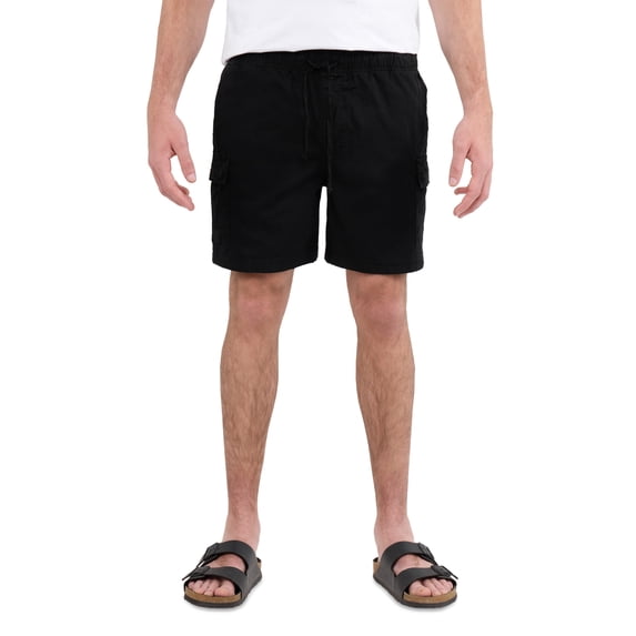 Men's 6" Elastic Waist Twill Cargo Shorts, Black, M