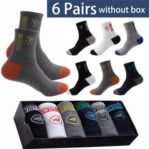 Mens 6-Pack Athletic Crew Socks with Embroidered Logo Breathable, Moisture-Wicking, Cushioned Sport Socks One Size Fits All
