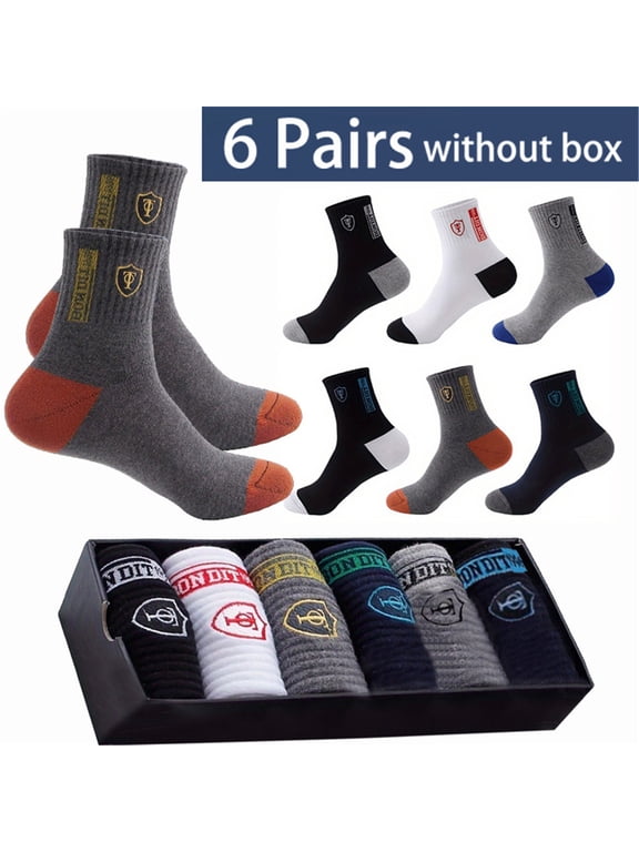 Mens 6-Pack Athletic Crew Socks with Embroidered Logo Breathable, Moisture-Wicking, Cushioned Sport Socks One Size Fits All