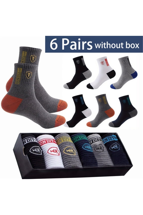 Mens 6-Pack Athletic Crew Socks with Embroidered Logo Breathable, Moisture-Wicking, Cushioned Sport Socks One Size Fits All