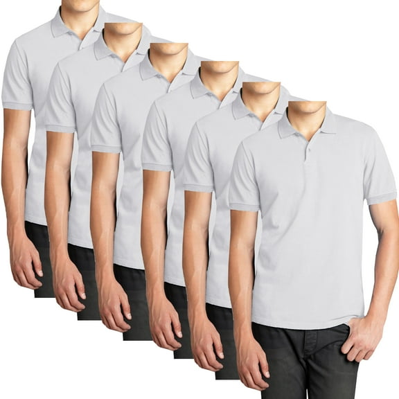 Men’s 6-Pack Short Sleeve Pique Polo Shirt – Modern-Fit Casual & Golf Shirt (Sizes: S-3XL)