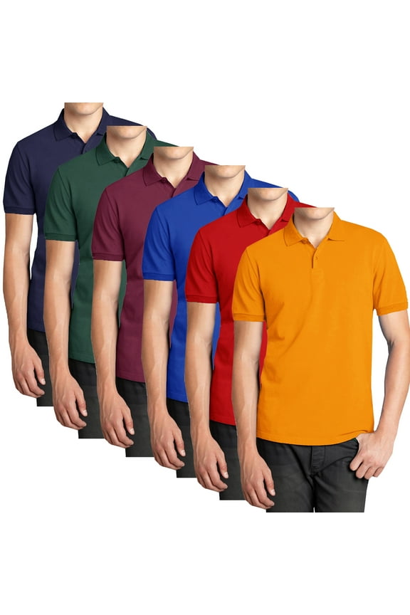 Men’s 6-Pack Short Sleeve Pique Polo Shirt – Modern-Fit Casual & Golf Shirt (Sizes: S-3XL)