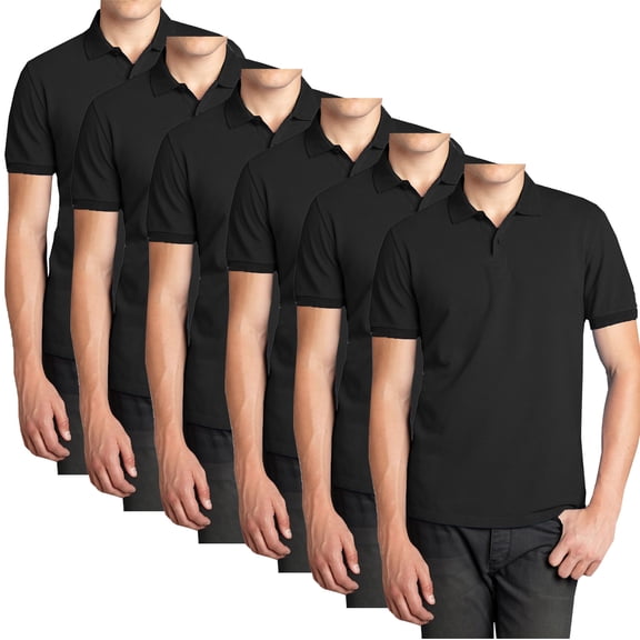 Men’s 6-Pack Short Sleeve Pique Polo Shirt – Modern-Fit Casual & Golf Shirt (Sizes: S-3XL)