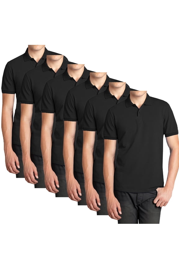 Men’s 6-Pack Short Sleeve Pique Polo Shirt – Modern-Fit Casual & Golf Shirt (Sizes: S-3XL)
