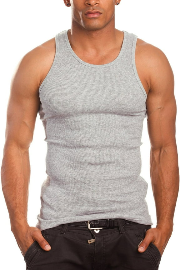 Men’s 6 Pack Tank Top A Shirt-100% Cotton Ribbed Undershirts-Multicolor & Sleeveless Tees(Gray, Large)