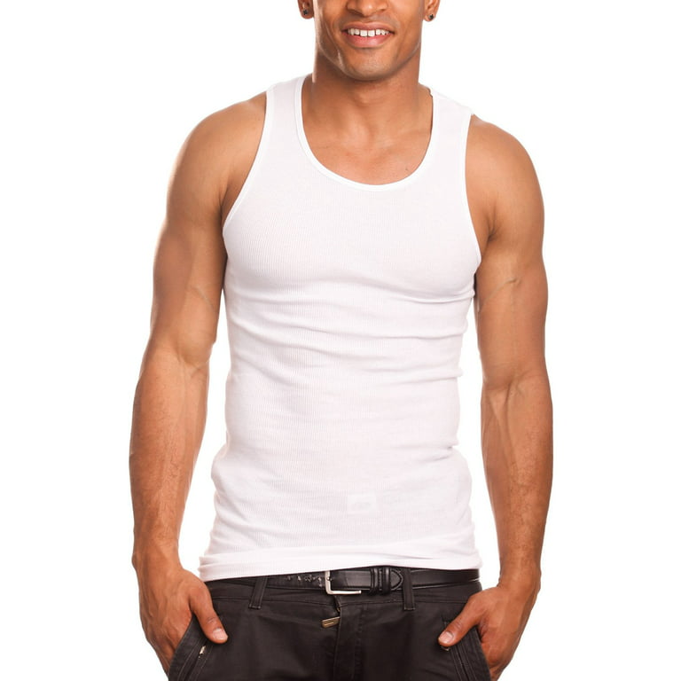 Men’s 6 Pack Tank Top A Shirt-100% Cotton Ribbed Undershirts-Multicolor &  Sleeveless Tees(White, Large)