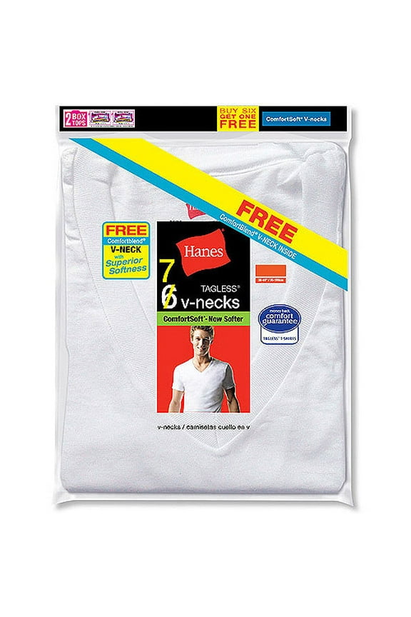 Men's 6 Pack White V-Neck + 1 Free ComfortBlend V-Neck T-Shirt