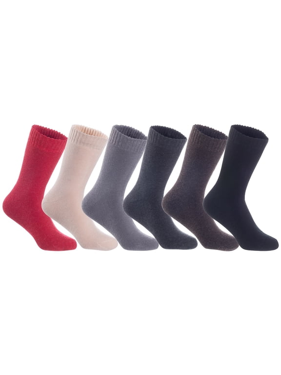 Men's 6 Pairs High Performance Wool Socks, Breathable & Lightweight Crew Socks for Hiking LK0602 Size 6-9 (Black,Coffee,Dark Grey,Grey,Red,Beige)
