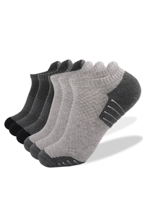 Men's 6 Pairs Running Socks with Terry Towel Bottom, Thick Cushioned Anti Slip Combed Cotton Ankle Socks, for Sports Hiking or Outdoor Athletic Training Beige