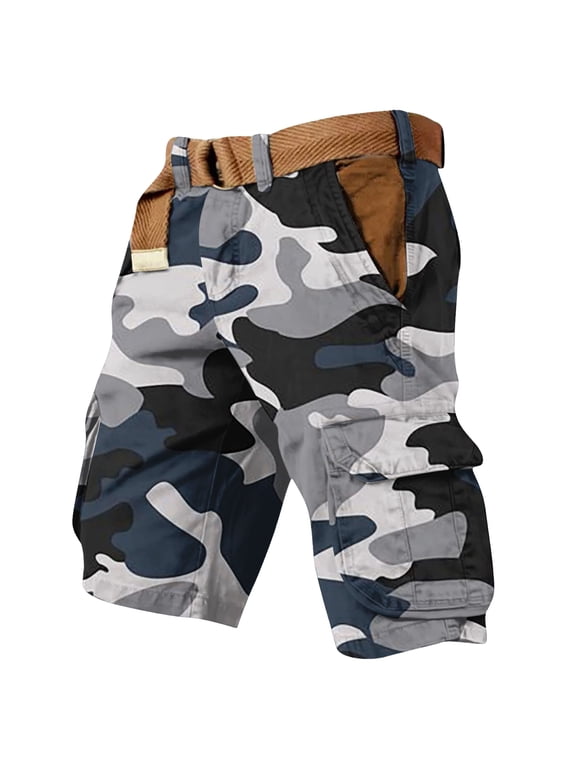 Men's 6 Pocket Camo Cargo Shorts Camouflage Print Casual Relaxed Fit Outdoor Hiking Work Shorts No Belt