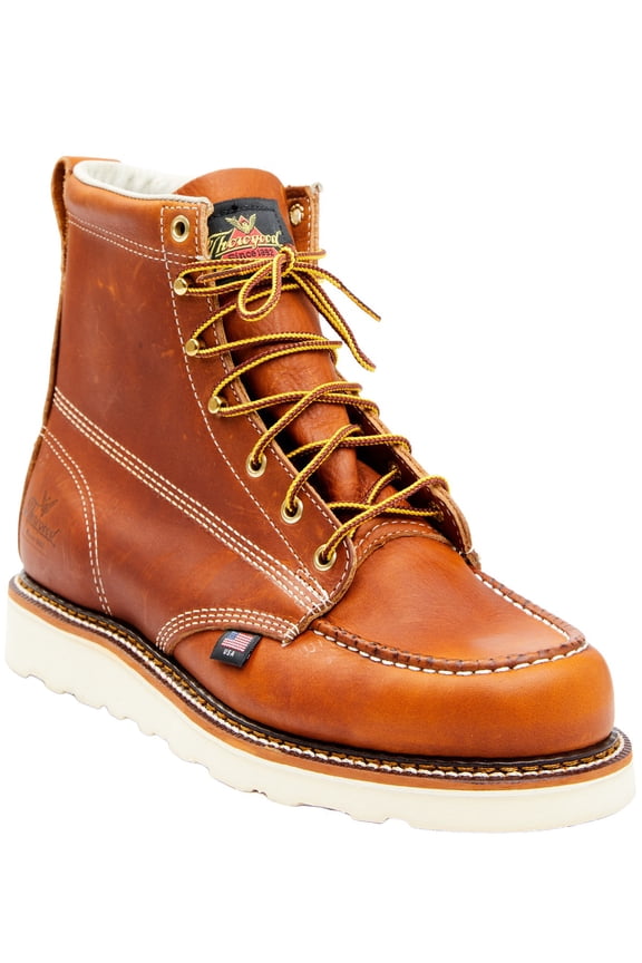 Men's 6" Thorogood Boots (U.S.A.) 814-4200-GWP702 with Leather Lace, Tobacco,Brown