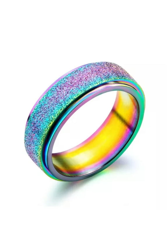 Men's 6MM Blue/Black/Rose Gold/Rainbow Spinner Band Stainless Steel Ring Sz 5-12