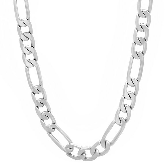 Men's 6mm Rhodium Plated Flat Figaro Chain Necklace, 24 inches