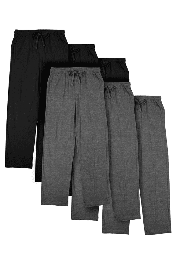 Men’s Cotton-Blend Pajama Pants – Soft Brushed Flannel Feel Sleep & Lounge Pants with Pockets & Elastic Waistband – Black & Graphite Heather Gray 6-Pack-Small