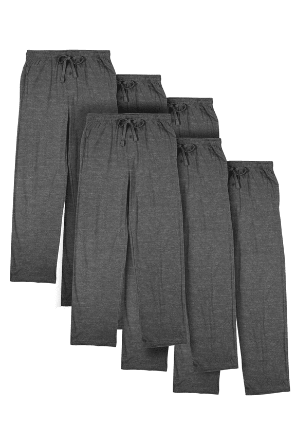 Men's Cotton-Blend Pajama Pants - Soft Brushed Flannel Feel Sleep & Lounge Pants with Pockets & Elastic Waistband - Graphite Heather Gray 6-Pack-X-Small