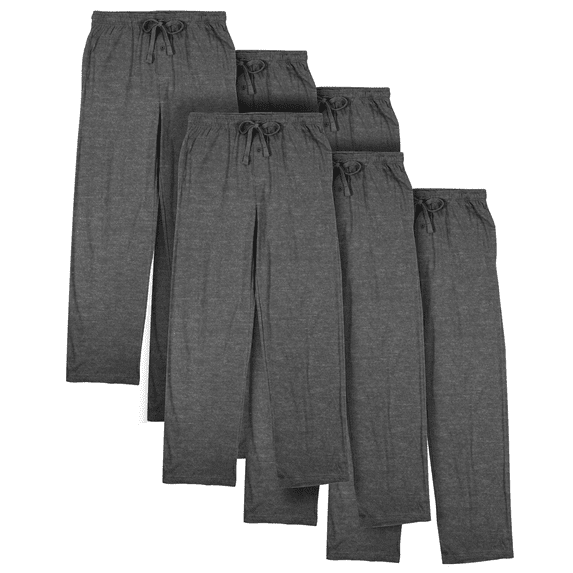 Men's Cotton-Blend Pajama Pants - Soft Brushed Flannel Feel Sleep & Lounge Pants with Pockets & Elastic Waistband - Graphite Heather Gray 6-Pack-Large