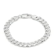 KEZEF Men's 7.5mm 925 Sterling Silver 7" inch Cuban Curb Link Chain Bracelet or Anklet