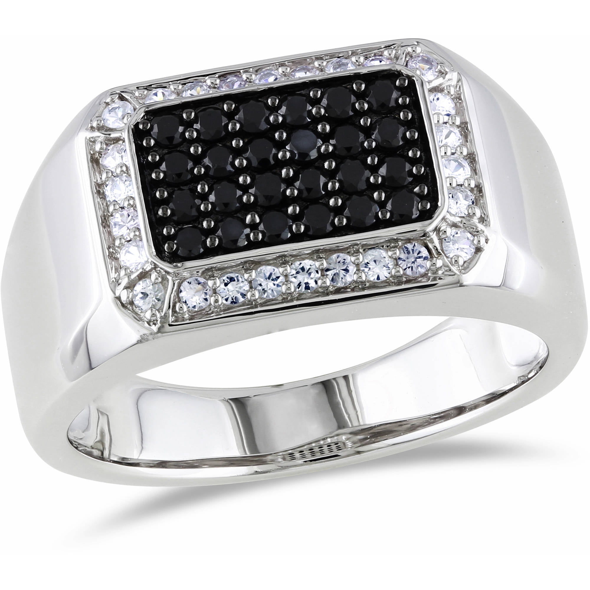 Men's 7/8 Carat T.G.W. Black Spinel and White Sapphire Sterling Silver ...