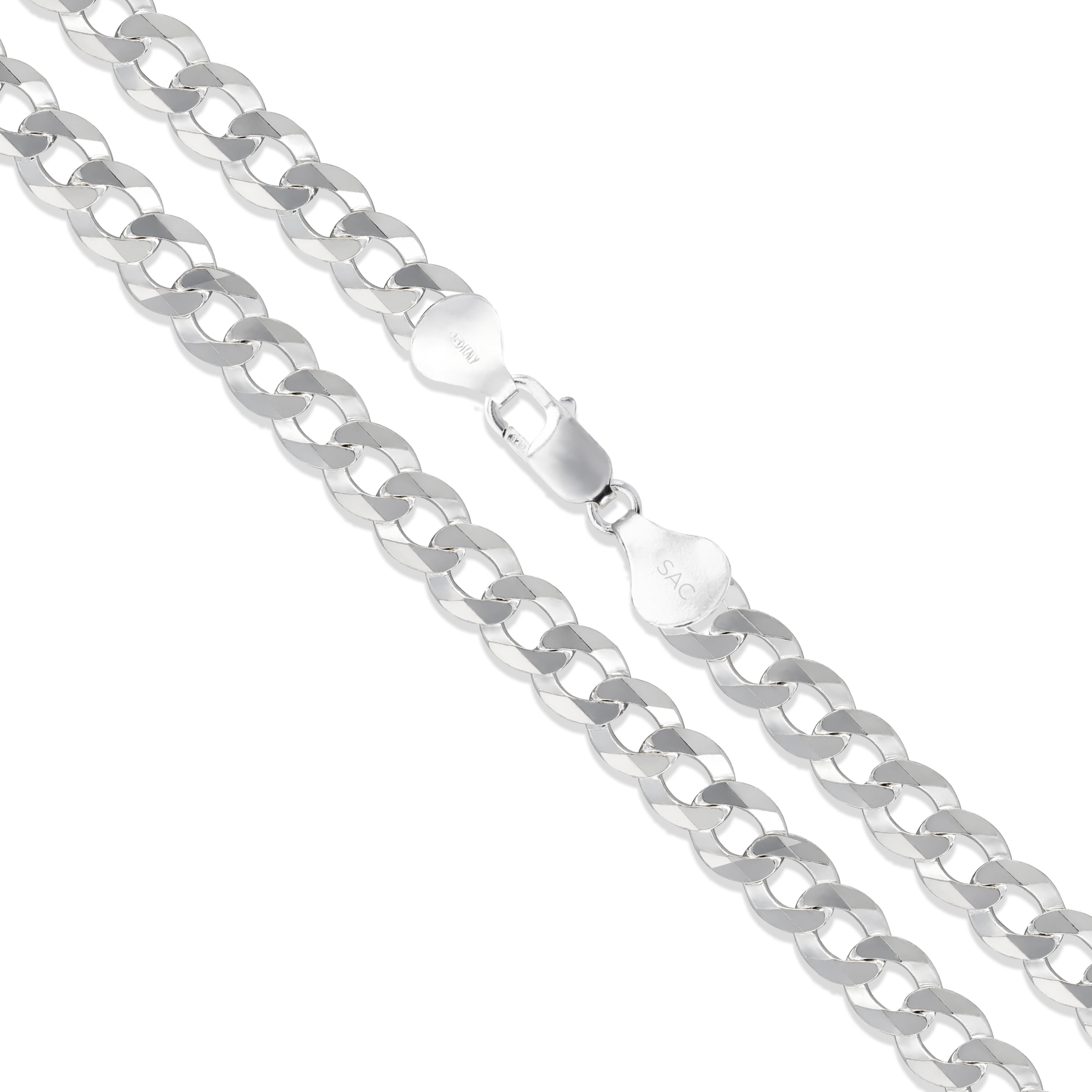 Men's 7.9mm Solid .925 Sterling Silver Flat Curb Chain Link Italy