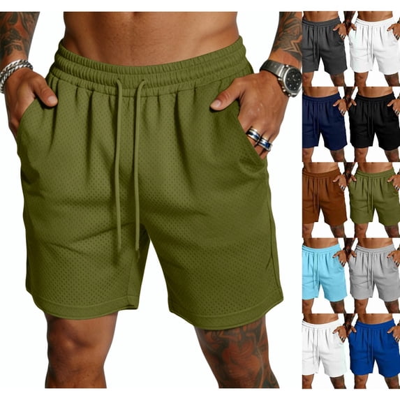 Men's 7" Athletic Running Shorts Quick Dry Lightweight Mesh Basketball Workout Shorts with Pockets 28# Army Green L