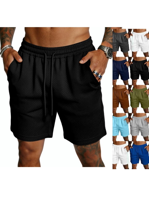 Men's 7" Athletic Running Shorts Quick Dry Lightweight Mesh Basketball Workout Shorts with Pockets 28# Black M