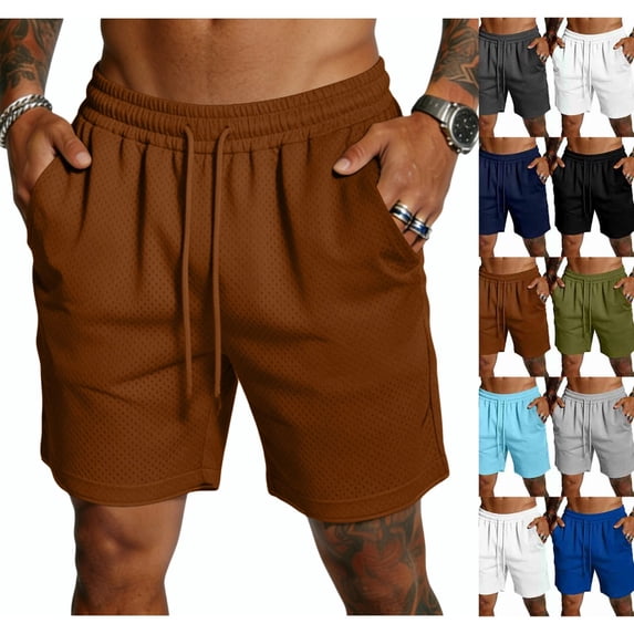 Men's 7" Athletic Running Shorts Quick Dry Lightweight Mesh Basketball Workout Shorts with Pockets 28# Brown M