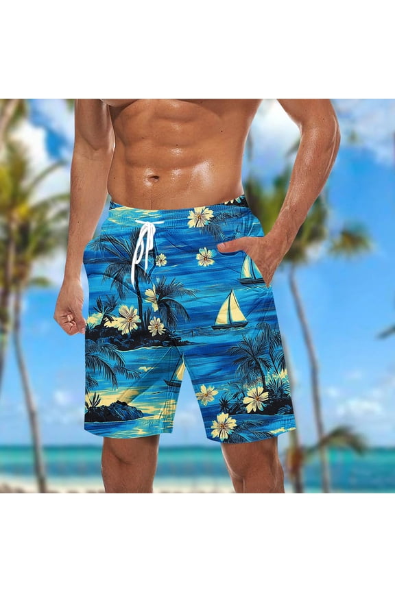 Men's 7 Inch Casual Shorts Drawstring Waist Lightweight Quick Dry Summer Beach Board Shorts with Pockets