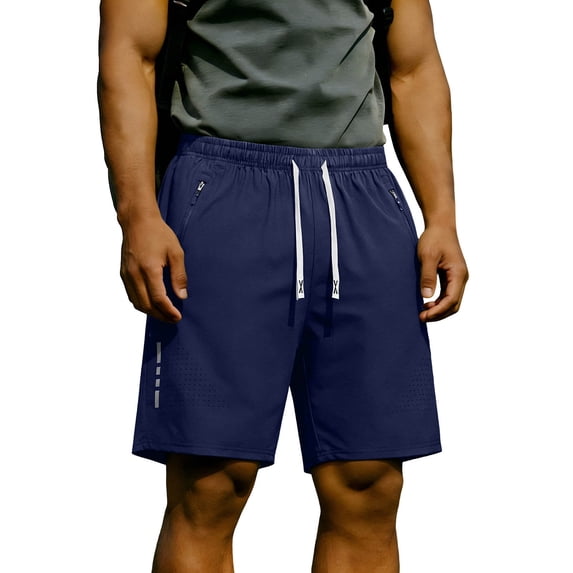 Men's 7 Inch Workout Shorts Lightweight Quick Dry Running Shorts with Zipper Pockets for Athletic Gym Training Summer Size M-3XL Blue