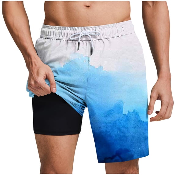 Men's 7" Inseam 2-in-1 Athletic Shorts Gradient Ombre Quick Dry Workout Short Pants with Compression Liner for Running Training Above Knee Length Summer Pockets