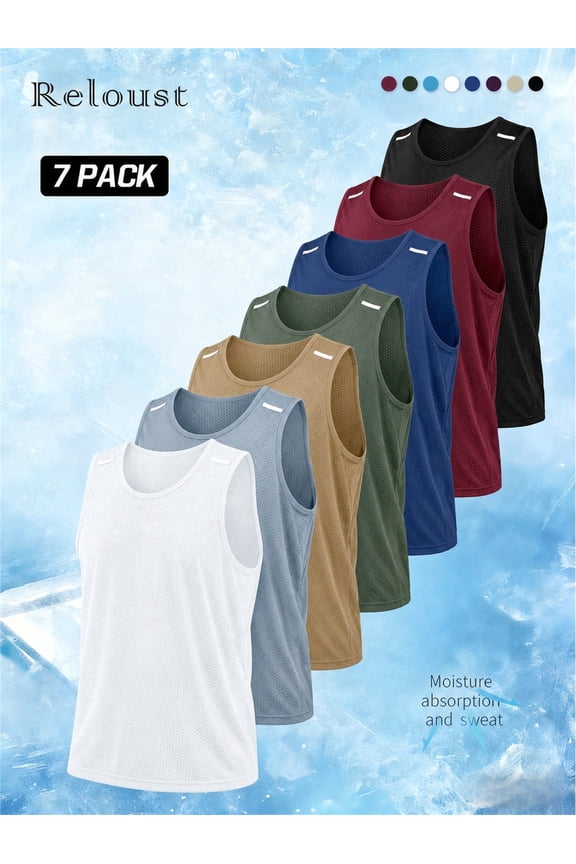Men's 7 Pack Workout Tank Tops, Quick-Drying Breathable Cooling Mesh Vest Athletic Sleeveless Shirts, Moisture Wicking Gym Running Tops, Mens Clothes Value Set, Camisetas Sin Mangas Para Hombre