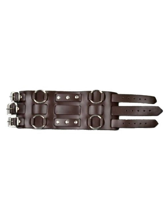 Men's 70's Style Brown Leather Extra Wide Watch Band, 3-Strap Studded, USA Made